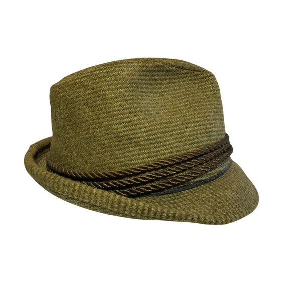 Vintage Green Wool Tyrolean Fedora Hat Sz 7 Feather Pin Braided Rope Accent - Picture 5 of 9